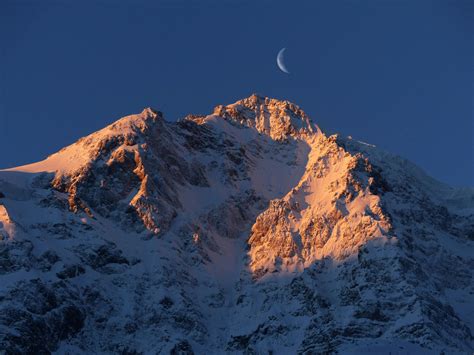 Crescent Moon over Snow Mountain · Free Stock Photo