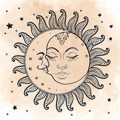 Sun and moon. Illustration in vintage style. — Stock Vector © vgorbash #80391220