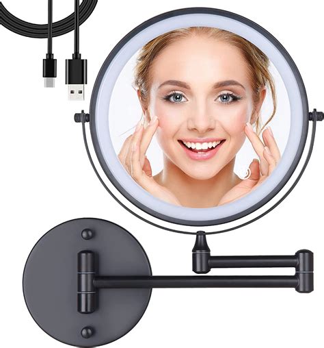 Wall Mounted LED Makeup Mirror, SanaWell 10X Lighted Magnification Mirror Adjustable LED Lighted ...