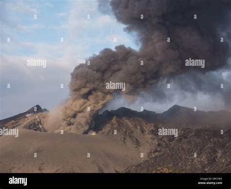 Ash eruption at Sakurajima volcano in Japan - February 2013 Stock Photo ...