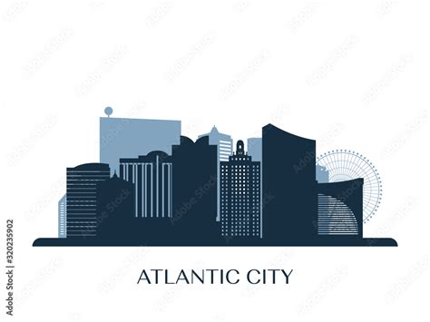 Atlantic city skyline, monochrome silhouette. Vector illustration ...