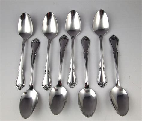 Oneida 1881 Rogers Stainless Steel True Rose or Arbor Rose 8 teaspoons ...