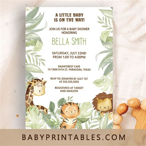 Jungle Theme Safari Baby Shower Invitations, Gender Neutral - D135 ...