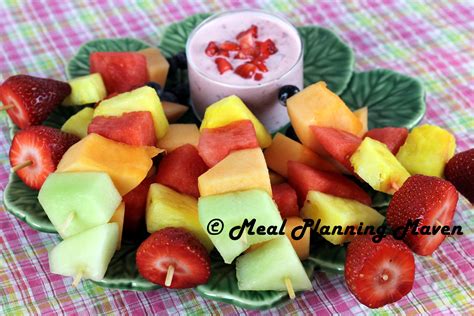 Mini Fruit Kabobs with Chunky Strawberry Yogurt Dip - Meal Planning Maven