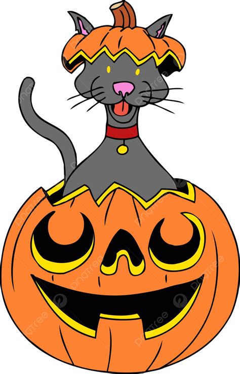 Cat In Pumpkin Vector Art Cartoon Photo, Vector, Art, Cartoon PNG and Vector with Transparent ...