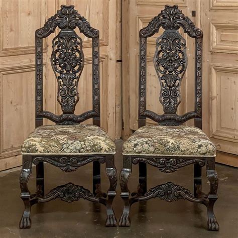 Pair Antique Italian Renaissance Side Chairs For Sale at 1stDibs