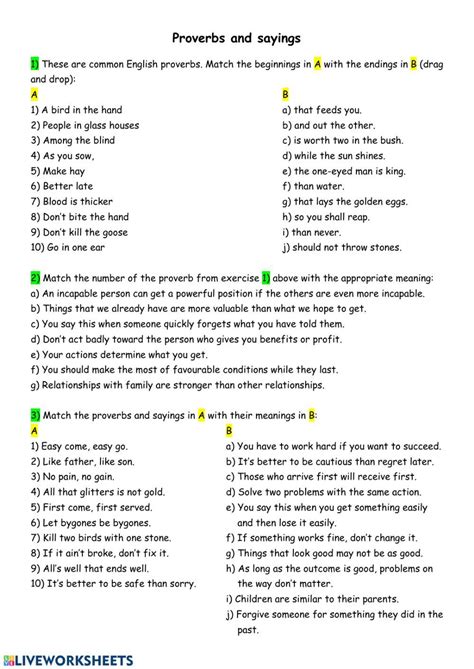 Proverbs and sayings, adages worksheet