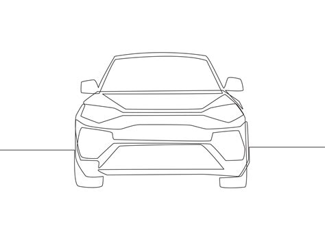 Continuous line drawing of luxury suv car from front view. Urban city ...