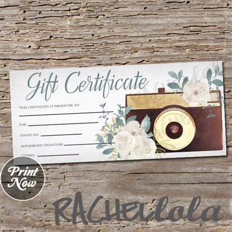 Printable Photography Gift Certificate template Photo Session | Etsy