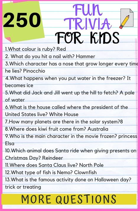 Trivia Questions For Kids | Fun trivia questions, Trivia questions for kids, Kids quiz questions