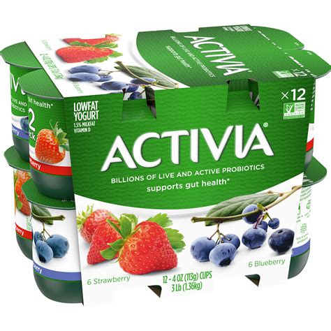 Activia Probiotic Strawberry & Blueberry Variety Pack Yogurt, 4 Oz ...