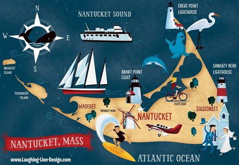 Nantucket Island map illustrated by Jennifer Farley of Laughing Lion Design #map #illustration # ...