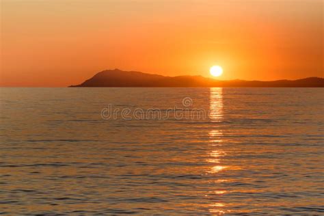 Sun Globe Reflected To Mediterranean Sea at Golden Sunset in South of ...