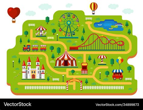 Amusement park map funfair carnival rides plan Vector Image