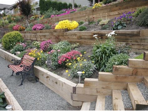 how to stack landscaping timbers | Sloped backyard landscaping, Sloped backyard, Landscaping ...