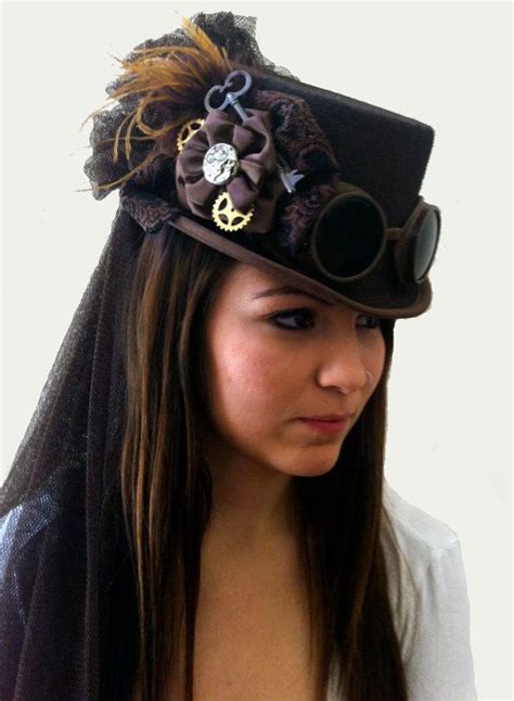 Steampunk Brown Full size Riding Hat with Goggles and Gears. Brown riding hat with goggles ...