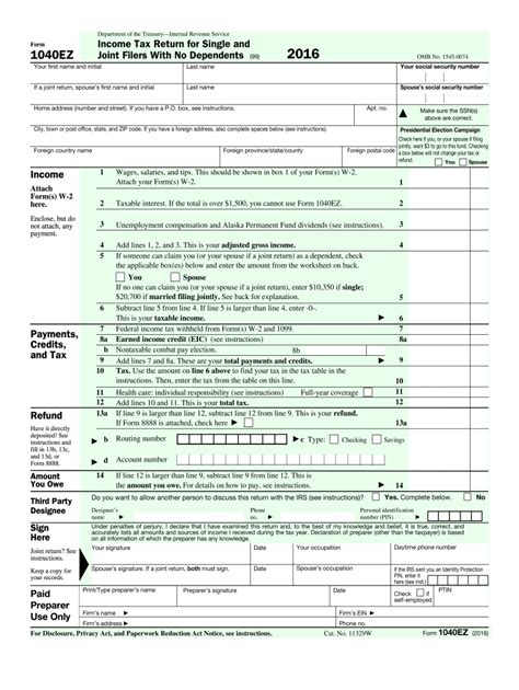 2016 Form IRS 1040-EZ Fill Online, Printable, Fillable, Blank - pdfFiller