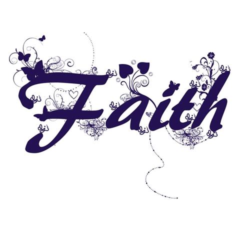 the word faith is surrounded by butterflies and flowers on a white background with blue swirls