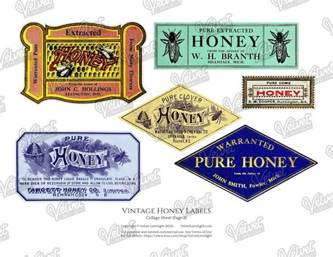 VINTAGE HONEY LABELS 12 Pieces Printable Beekeeping Bees | Etsy