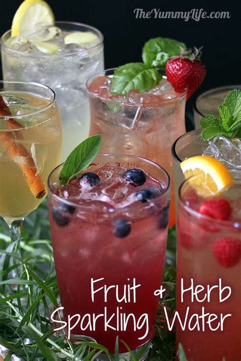 fruit and herb sparkling water in glasses