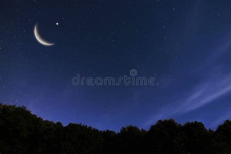 Night Sky Landscape and Moon, Stars, Ramadan Kareem Celebration Stock Photo - Image of greeting ...