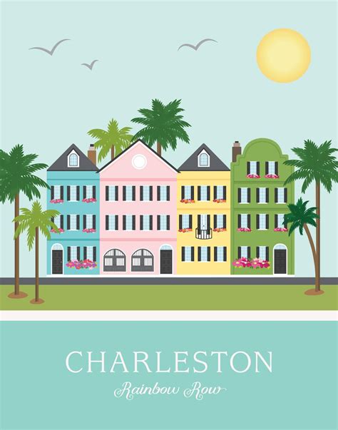 Charleston SC Rainbow Row Art Print City Print Home Decor State Wall Art Custom Location ...