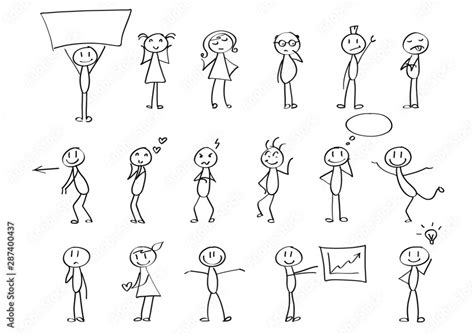 Funny children drawings - set of stick figures in different poses ...