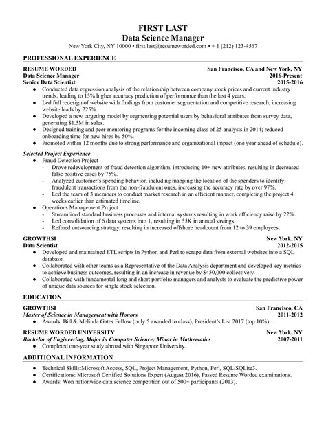 Senior Data Scientist Resume Example for 2022 | Resume Worded