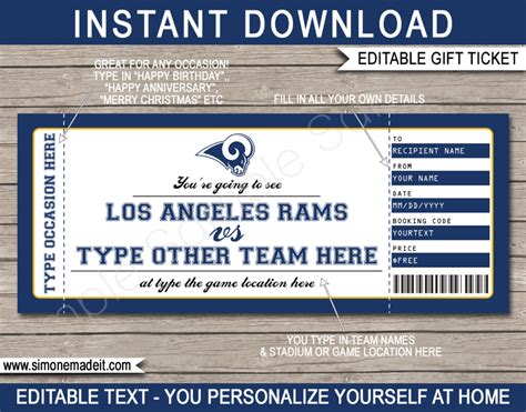 Los Angeles Rams Game Ticket Gift Voucher | Printable Surprise Football ...