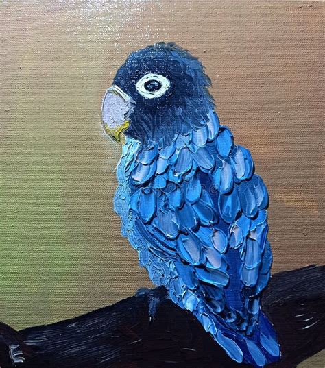 Blue Lovebird Oil Painting Parrot Painting Original Art Animals Oil ...