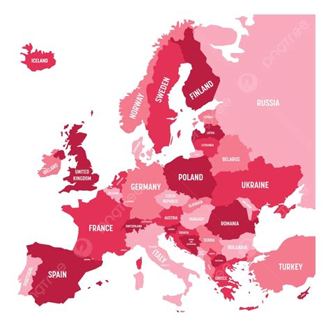 Europe Map In Pink Tones With Country Names Vector, Continent, Shape, Simplified PNG and Vector ...