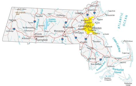 Map of Massachusetts - Cities and Roads - GIS Geography