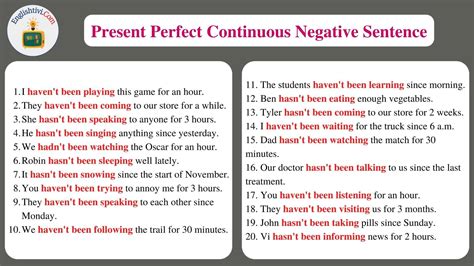 60 Sentences Example in Present Perfect Continuous Tense - Englishtivi