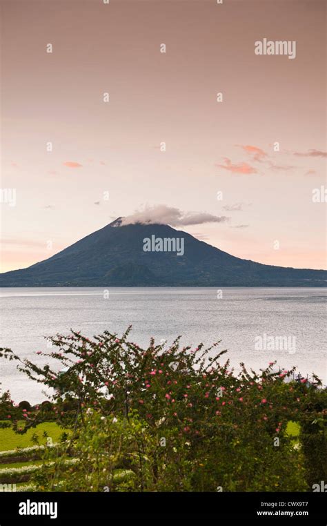 Toliman volcano and Lago de Atitlan, Lake Atitlan, from Hotel Atitlan ...