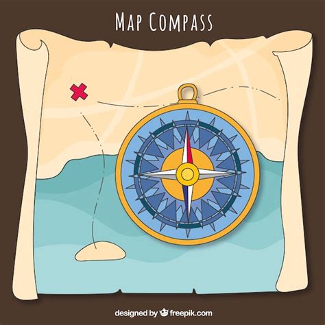 Free Vector | Compass on treasure map background