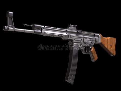 Vintage Sub Machine Gun with Extended Clip - Side View Stock Illustration - Illustration of fire ...