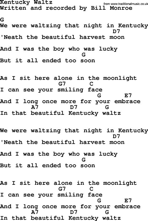 Kentucky Waltz - Bluegrass lyrics with chords