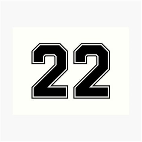 "22 American Football Classic Vintage Sport Jersey Number in black number on white background ...