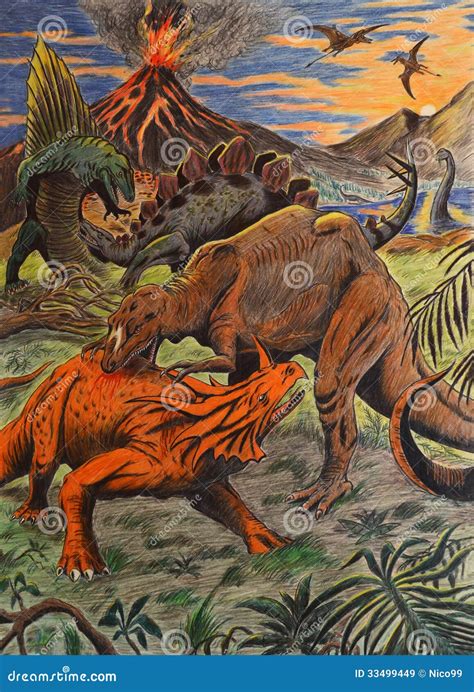 Dinosaurs fighting stock illustration. Illustration of jurassic - 33499449