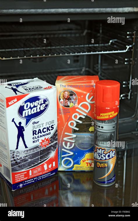 Oven cleaning products in front of an oven Stock Photo - Alamy