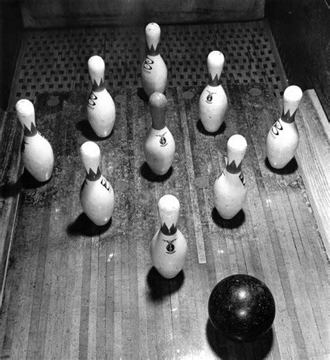 Nine-pin set up with Brunswick Bowling Ball and Pins