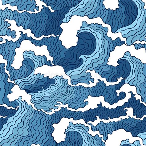 Abstract wave seamless pattern. Japanese abstract blue and white wave seamless p , #spon, # ...