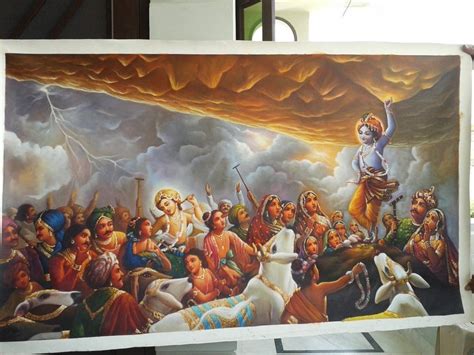 Krishna Lifting Mount Govardhan Handmade Oil Painting on - Etsy