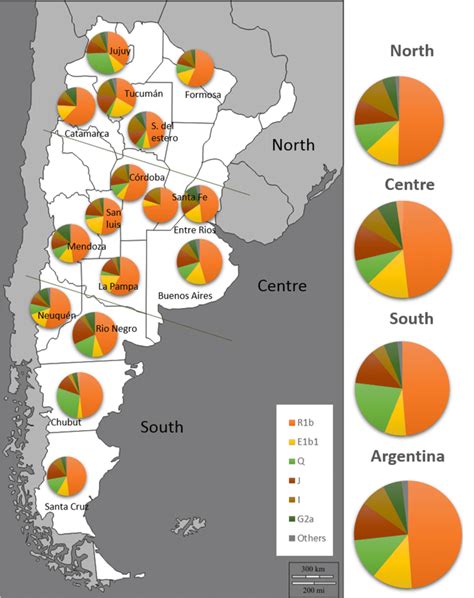 Map of Argentina indicating the frequency distribution of the most ...