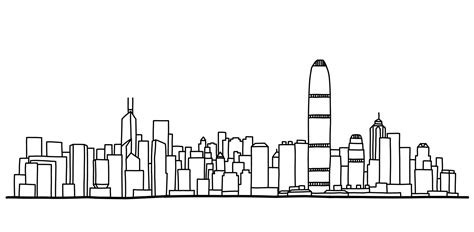 Hong Kong cityscape skyline outline doodle drawing on white background. 3527872 Vector Art at ...