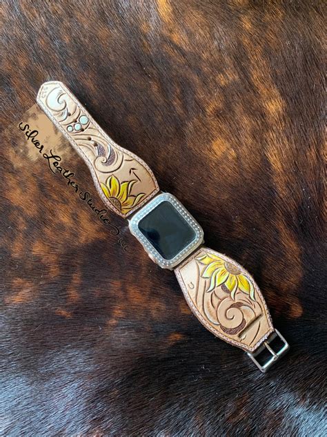 Hand Tooled Leather Apple Watch Band custom design | Etsy