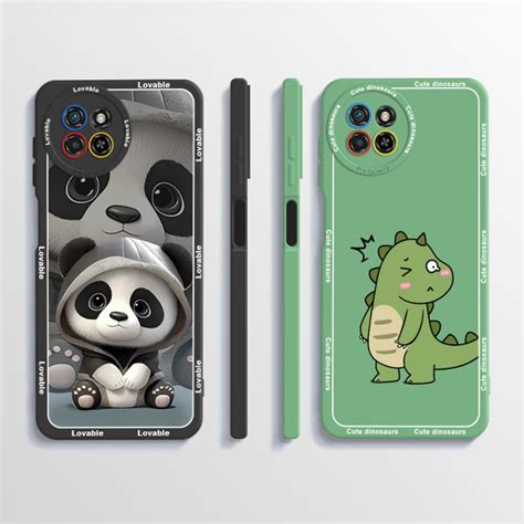 Itel S23 Casing Liquid Soft Silicone Camera Protection Cover Cute Cartoon Dinosaur Phone Case ...