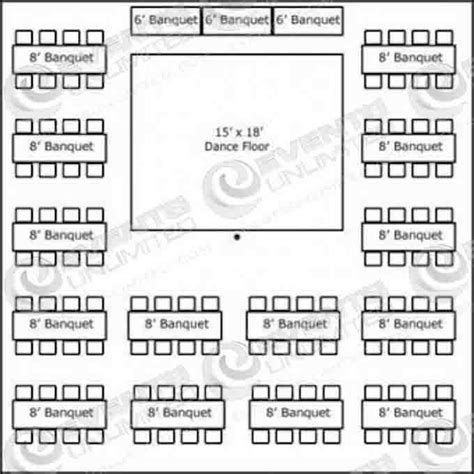 Banquet Table Sizes and Seating | Banquet Table | Wedding reception tables layout, Wedding ...