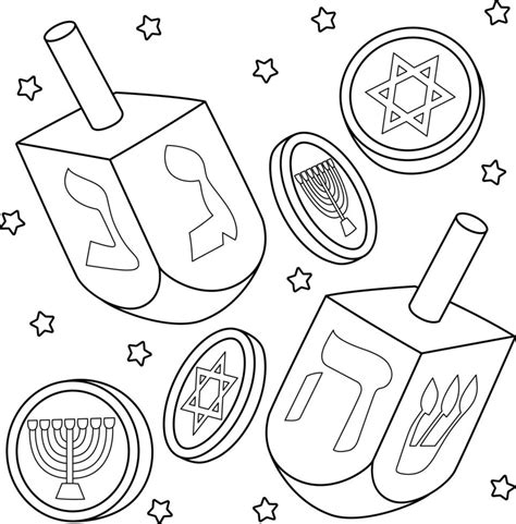 Hanukkah Dreidel and Coins Coloring Page for Kids 11487076 Vector Art ...