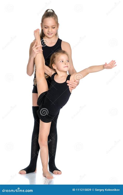 Girls gymnasts warm up. stock image. Image of body, happy - 111215839